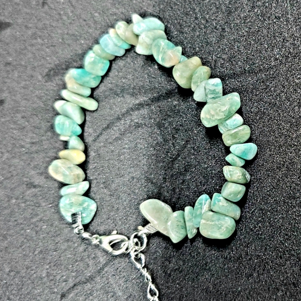 Green Amazonite Chip Stone Adjustable Bracelet with Silver Clasp